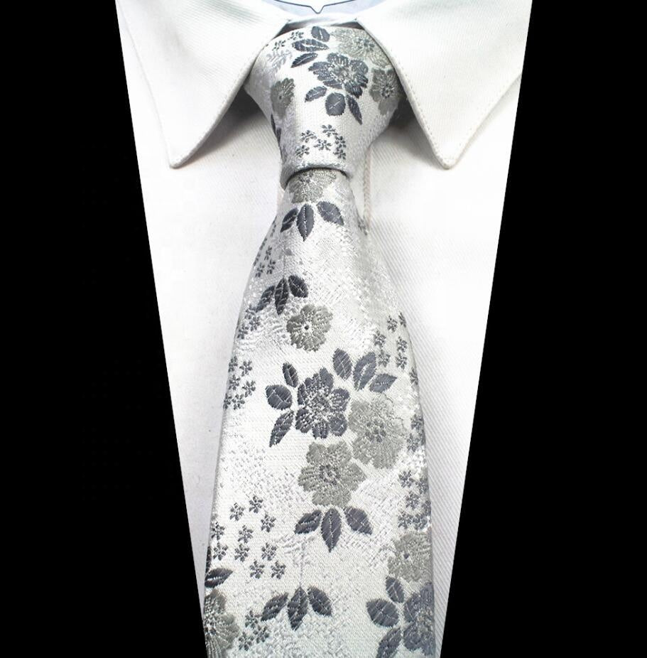 White Floral Silk Tie #10